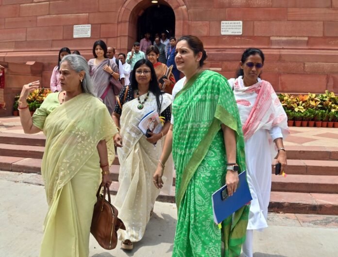 Jaya Bachchan, Priyanka Chaturvedi, Mahua Manjhi and other MPs at the Parliament House complex